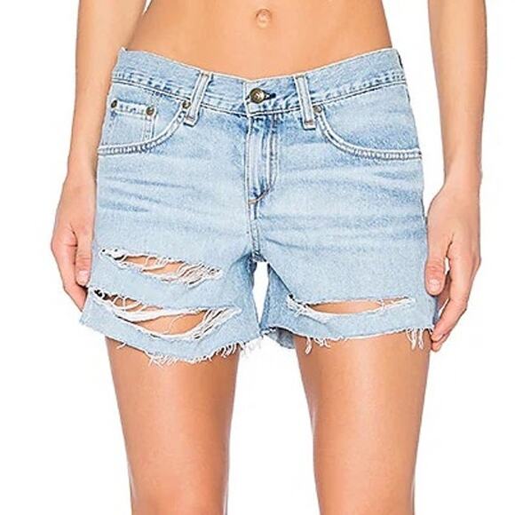 rag & bone Pants - Rag & Bone Boyfriend Rye Denim Destroyed Shorts